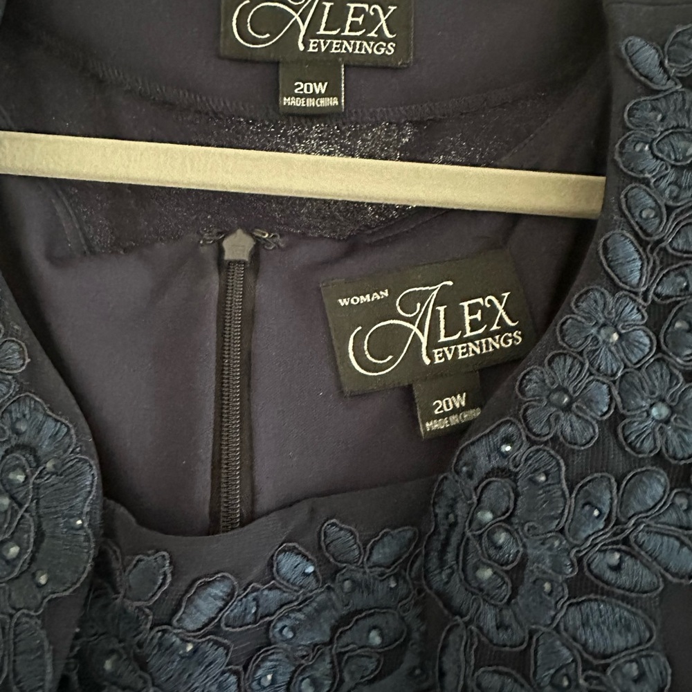Alex Evenings Blue Blazer with Intricate Floral Design